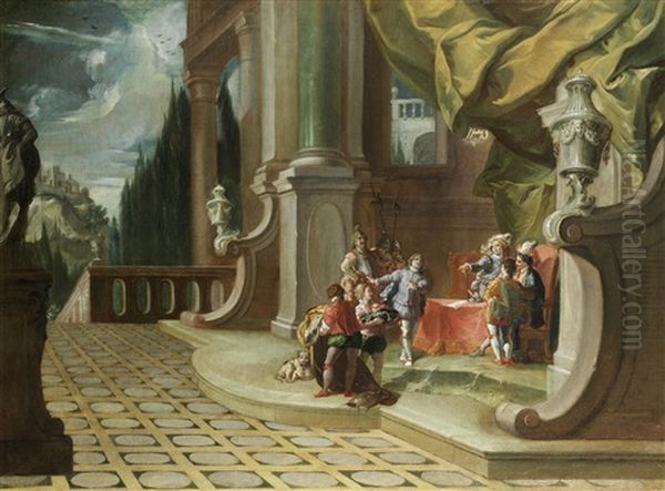 Figures On A Palace Terrace - view 1