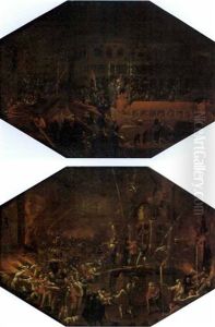 Venezia, Veduta Notturna Di Palazzo Ducale (+ Venezia, Incendio E Rissa Tra Le Calli; 2 Works)