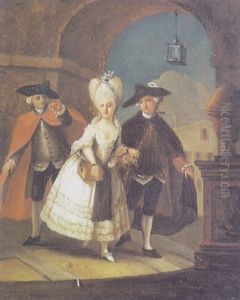 Compagnia Elegante Sotto Un Portico