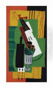 Violon, Bouteille, Fleurs Dans Un Verre Et Huit De Pique by Louis Marcoussis