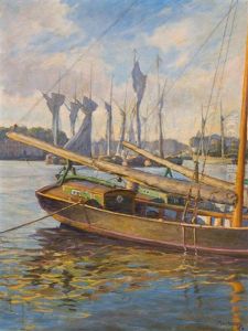 Verankerter Segler Im Hafen by Max Marcus