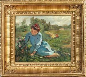 Jeune Femme Cueillant Des Fleurs En Bord De Riviere Jeune Femme Cueillant Des Fleurs En Bord De Riviere