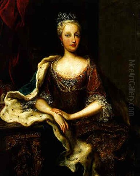 Portrait Of A Female Sovereign Seated With An Ermine-lined Velvet Cloak And Crown - view 1
