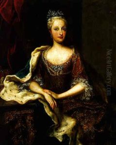 Portrait Of A Female Sovereign Seated With An Ermine-lined Velvet Cloak And Crown by George de Marees