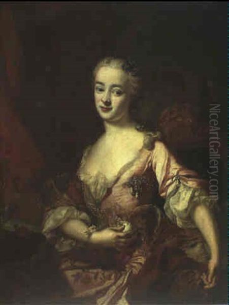 Portrait D'une Jeune Femme A La Robe Brodee De Perles - view 1