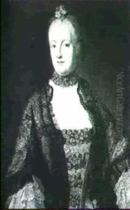 Portrait Of Maria Anna, Princess Of Saxony, Half Length, Wearing A Blue And White Dress With A Black Lace Shawl by George de Marees