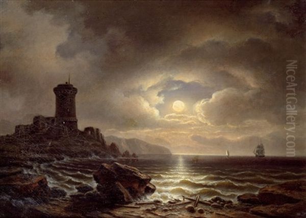 Vollmond Am Meer Mit Leuchtturm - view 1