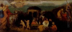 Parklandschaft Mit Kindern Am Brunnen (szene Aus Der Villa Borghese) by Hans von Marees