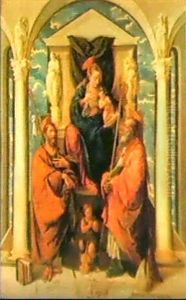 The Madonna And Child Enthroned, Flanked By Saints James Thegreater And Prosdocimus Of Padua by Pietro (lo Spada) Marescalco