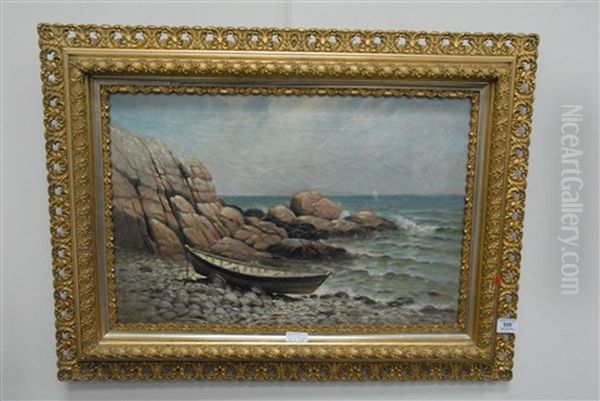 Rowboat Tied On Shore (maine Coast) - view 1