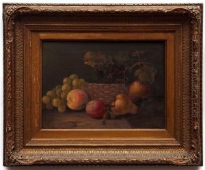 Still Life Study Of Mixed Fruit And Basket On A Ledge by Maria Margeston