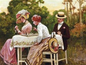 Chess Players In Open Air by Tihamer Von Margitay