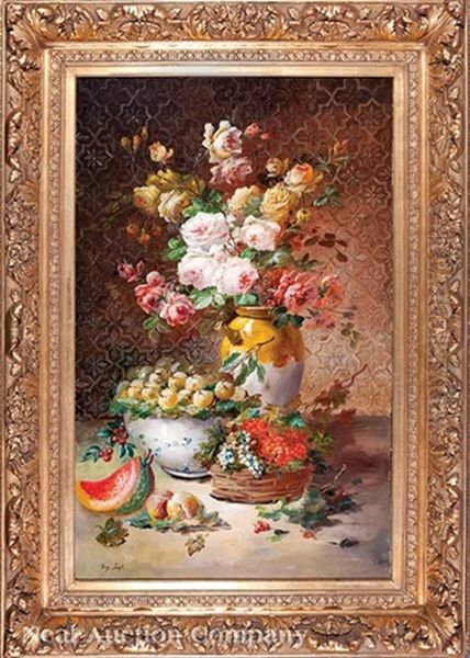 Still Life With Roses, Gooseberries, Melons And Peaches - view 1