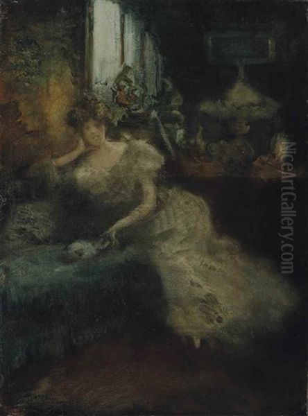 Woman And Cat In An Interior - view 1