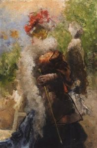 Donna Con Cappello E Bastone In Giardino