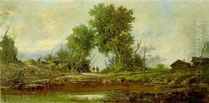 Paesaggio Con Un Corso D'acqua In Primo Piano
