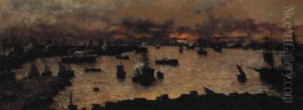 A View Of The Port Of Genoa At Dawn - view 1
