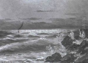 Kustenpartie Bei Sonnenuntergang by Pompeo Mariani