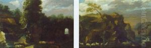 A Shepherd Tending His Flock By A Cave by Aert Jansz Marienhof