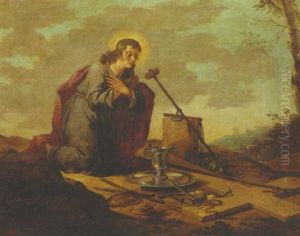 The Youthful Christ Contemplating The Instruments Of The Passion In A Landscape by Aert Jansz Marienhof