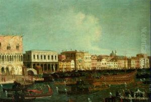 The Doge In The Bucintoro Departing From The Palazzo Ducale And Passing The Riva Deglli Schiavoni On Ascendion Day by Jacopo di Paolo Marieschi