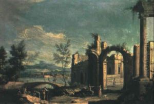 Classical Ruins With Figures In A Landscape by Jacopo di Paolo Marieschi