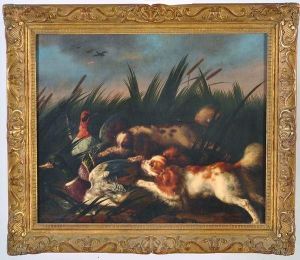 chiens Poursuivant Des Canards Parmi Des Roseaux by Nicasius Bernaerts