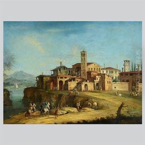 Figures On Horseback In Harbor by Michele Marieschi