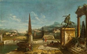 Capriccio With An Obelisk And An Equestrian Monument In A Landscape With Ruins by Michele Marieschi