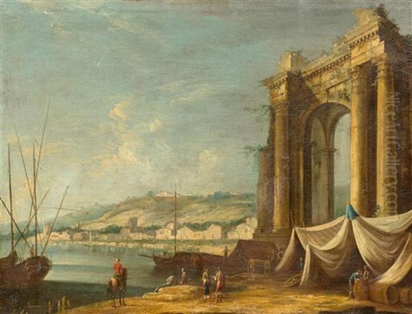 Pair Of Works: Architectural Capricci With Figures - view 1