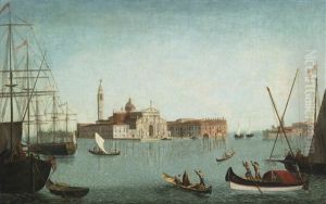Venice, A View Of The Island Of San Giorgio Maggiore With Gondolas And Larger Shipping Vessels In The Foreground (collab. W/studio) by Michele Marieschi