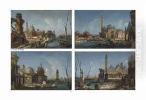 A Capriccio Of The Church Of San Pietro In Castello With A Temple And Elegant Figures Conversing By A Bridge, Others On Boats...(set Of 4 Works)