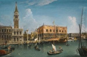 Venice, A View Of The Molo From The Bacino With The Zecca, The Libreria, The Piazzetta With The Campanile, The Palazzo Ducale, The Bridge Of Sighs And The Prigoni by Michele Marieschi