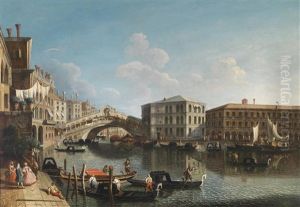 Der Canal Grande Mit Der Rialtobrucke Und Dem Palazzo Dei Camerlenghi In Venedig by Michele Marieschi