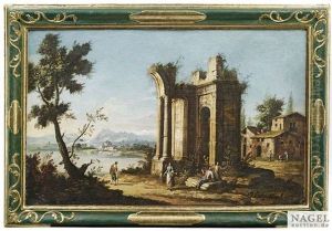 Architekturcapricci Mit Klassischen Ruinen Und Figurenstaffage Vor Seelandschaft (pair)