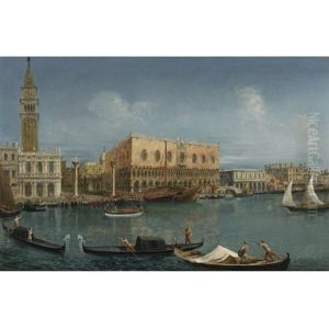 The Molo, Venice, From The Bacino Di San Marco, With The Fusta, Gondolas And Barges