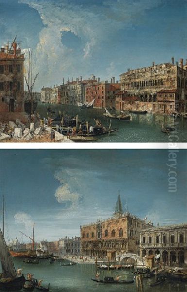 A Stonemason's Yard On The Grand Canal, Venice, With A View Of Palazzi (+ Ducal Palace With The Campanile; Pair) - view 1