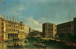 Venezianische Vedute Mit Der Von Norden Gesehenen Rialtobrucke by Michele Marieschi