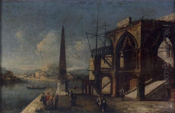 An Architectural Capriccio With A Gothic Portico And An Obelisk - view 1