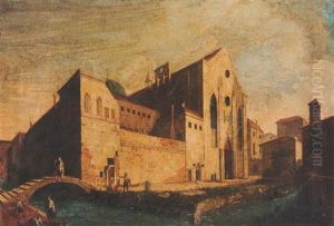 A Venetian Backwater With Figures Before Santa Maria Dell'orto by Michele Marieschi