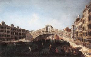 The Rialto Bridge, Venice, From The South, With The Fondamenta Del Vin And The Fondamento Del Ferro And Gondolas And Barges On The Grand Canal by Michele Marieschi
