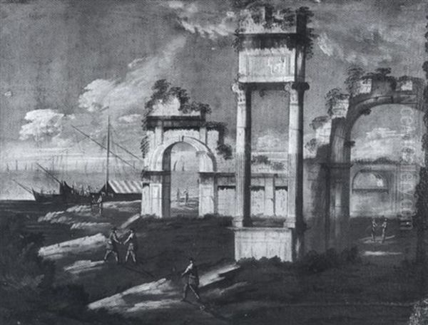 A Caprichio With Figures Before Coastal Ruins - view 1