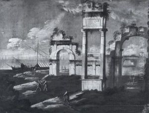 A Caprichio With Figures Before Coastal Ruins A Caprichio With Figures Before Coastal Ruins