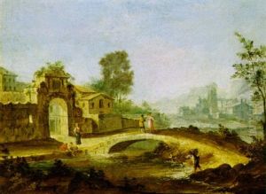 Paesaggio Fluviale Con Ponte E Figure