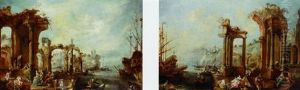 Mediterranean Port Scenes With Architectural Capricci by Michele Marieschi