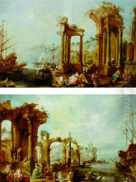 Mediterranean Port Scene With Architectural Capricci - view 1