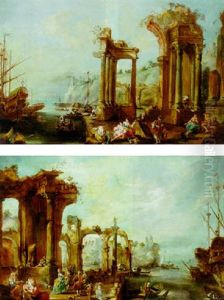 Mediterranean Port Scene With Architectural Capricci by Michele Marieschi