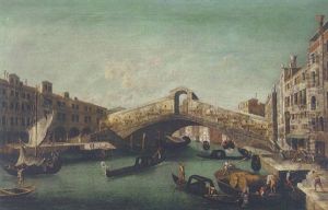 Venice, A View Of The Ponte Di Rialto From The South, With The Fondamenta Del Vin And Fondamenta Del Ferro, And Figures Fighting On The Right Venice, A View Of The Ponte Di Rialto From The South, With The Fondamenta Del Vin And Fondamenta Del Ferro, And Figures Fighting On The Right
