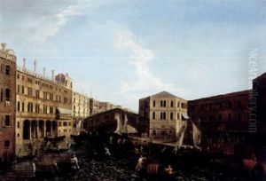 Venice, A View Of The Grand Canal At The Rialto Bridge, From The North, With The Palazzo Del Camerlenghi And The Fabbriche Vecchie Di Rialto by Michele Marieschi