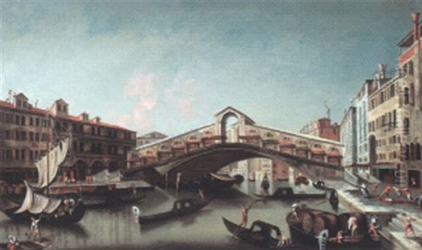 Venice, A View Of The Grand Canal Looking Towards The Rialto Bridge - view 1
